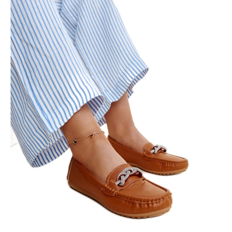 Barna mokaszinok Adiba strasszokkal díszítve