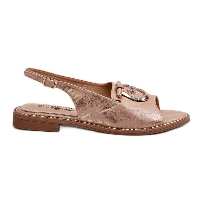 Elegáns női szandál arany díszítéssel lapos sarkú, rózsa arany S.Barski KV27-053 aranysárga