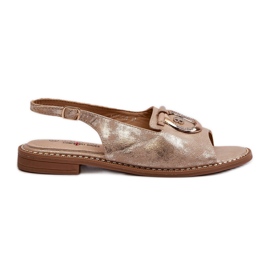 Elegáns női szandál arany díszítéssel lapos sarkú, arany S.Barski KV27-053 aranysárga Elegáns női szandál arany díszítéssel lapos sarkú, arany S.Barski KV27-053 aranysárga