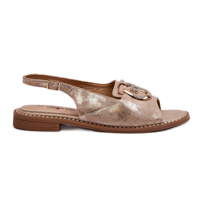 Elegáns női szandál arany díszítéssel lapos sarkú, arany S.Barski KV27-053 aranysárga