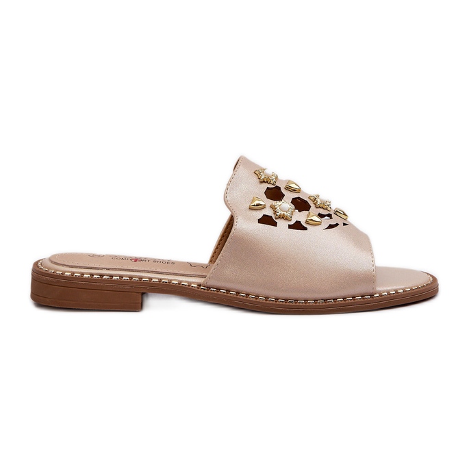 Fényes női papucsok díszítéssel S.Barski KV27-063 Arany aranysárga