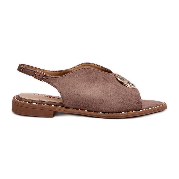 Női szandál arany díszítéssel Eco Suede S.Barski KV27-059 barna