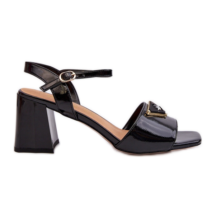 S.Barski Elegáns lakkbőr szandál magas sarkú fekete D&amp;A MR38-660