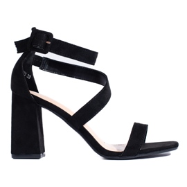 Velúr fekete női magas sarkú szandál