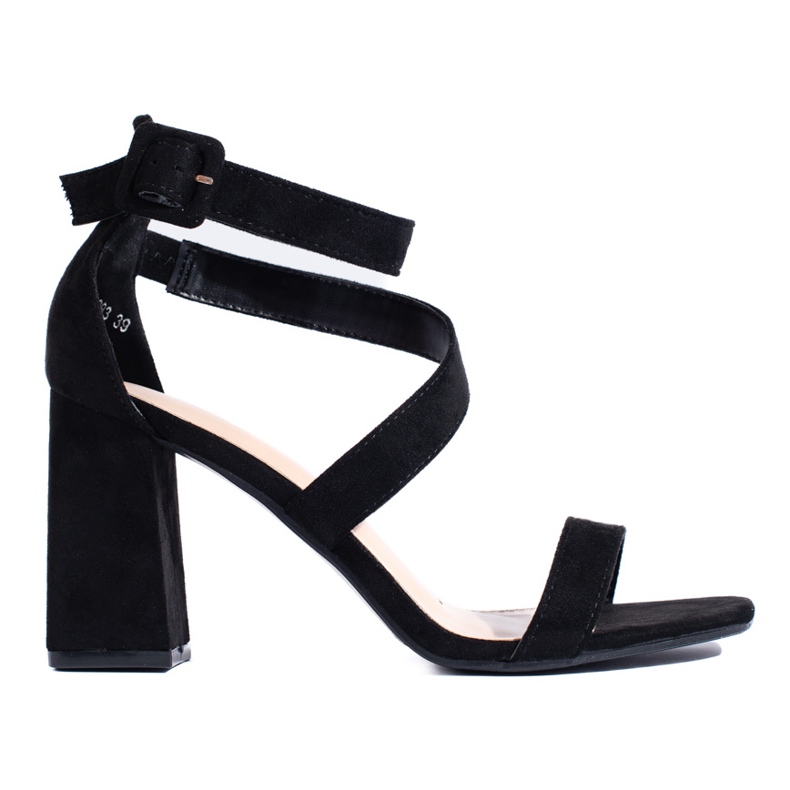 Velúr fekete női magas sarkú szandál