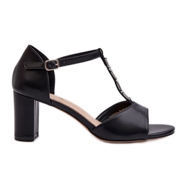 Női magassarkú szandál dekoratív pánttal, Eco bőr, fekete triavera