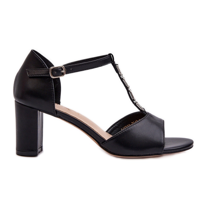 Női magassarkú szandál dekoratív pánttal, Eco bőr, fekete triavera