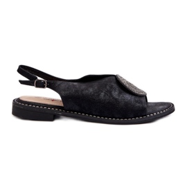 Díszített, lapos sarkú női szandál S.Barski KV24-057 fekete Díszített, lapos sarkú női szandál S.Barski KV24-057 fekete