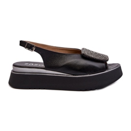 Zazoo 1786 női bőr szandál dekorációval, fekete