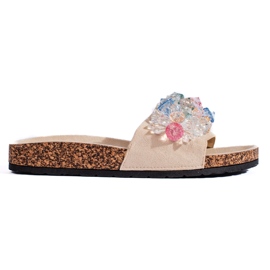 Női bézs színű velúr papucs