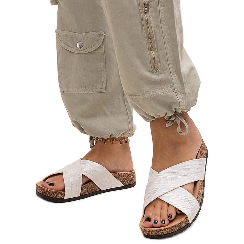 Papucs Ribera fényes parafa talppal fehér