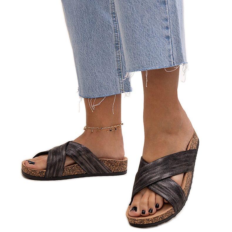 Papucs Ribera fényes parafa talppal fekete