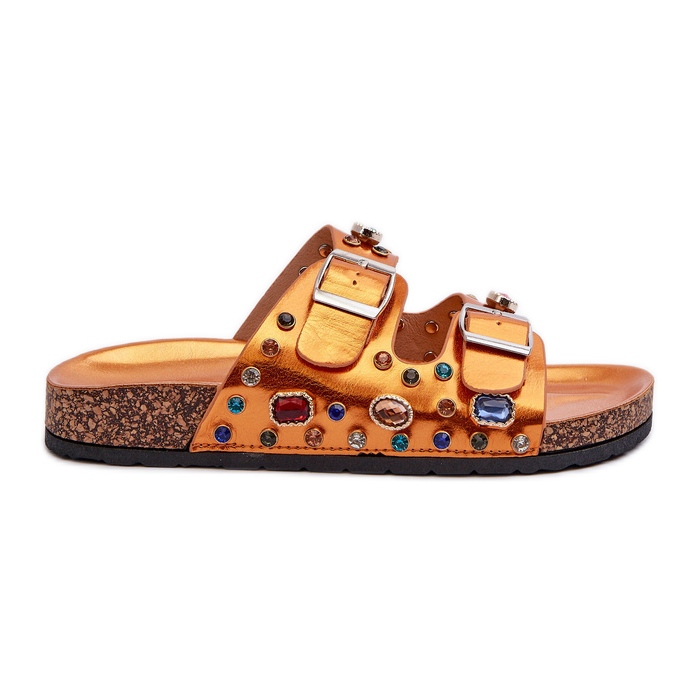 Díszített női papucs csatokkal S.Barski MY121 narancs aranysárga