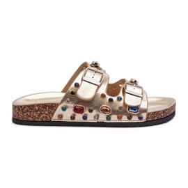 Díszített női papucs csatokkal S.Barski MY121 Gold aranysárga Díszített női papucs csatokkal S.Barski MY121 Gold aranysárga