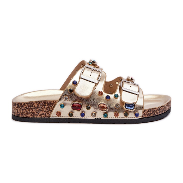 Díszített női papucs csatokkal S.Barski MY121 Gold aranysárga
