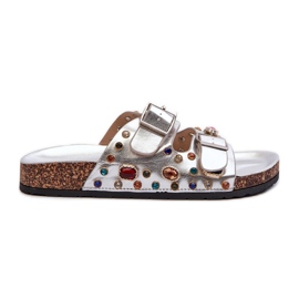 Díszített női papucs csatokkal S.Barski MY121 ezüst Díszített női papucs csatokkal S.Barski MY121 ezüst