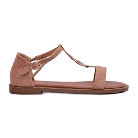 Női lapos szandál arany díszítéssel Vinceza 17321 bézs