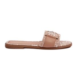 Fényes női papucs bézs orr díszítéssel