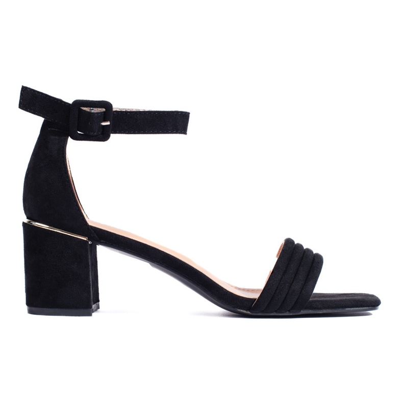 Velúr fekete magassarkú szandál