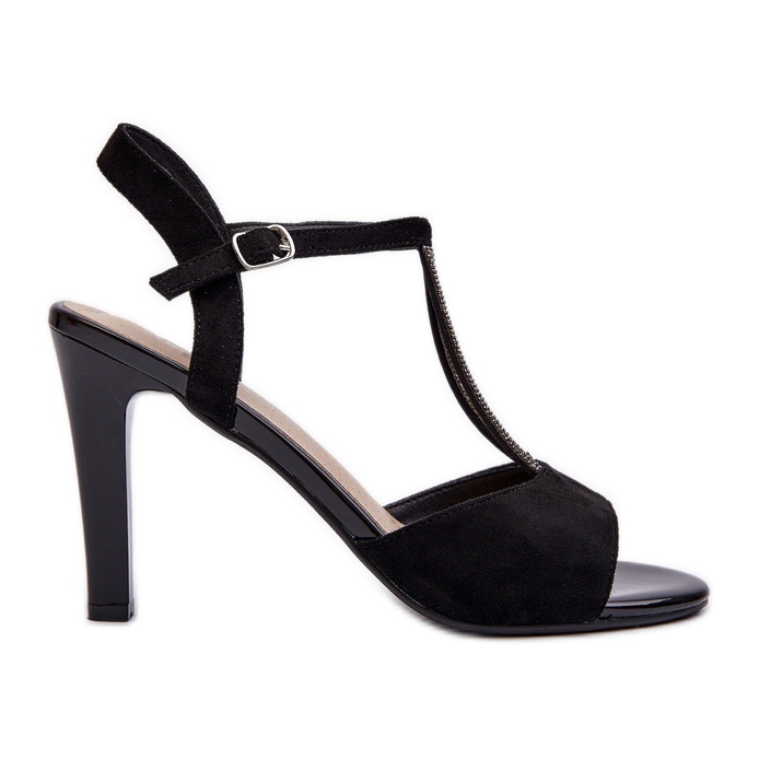 Női szandál magas sarkon díszített pántokkal Sergio Leone SK924 fekete