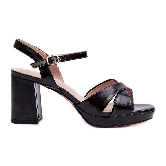 Női magassarkú szandál Eco bőr fekete Jatine