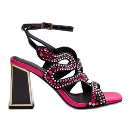 S.Barski Díszített női szandál magas sarkú D&amp;A CR952 fekete