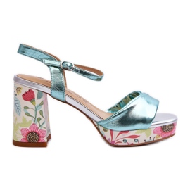 S.Barski Női magassarkú virágos szandál D&A CR980 kék S.Barski Női magassarkú virágos szandál D&A CR980 kék