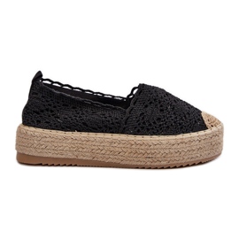 Női csipke Espadrilles Platform Black Elarose fekete