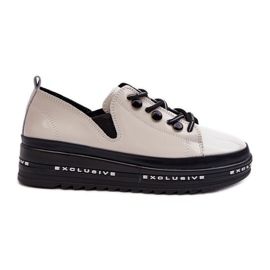 Női fűzős cipők platformon természetes bőr S.Barski LR620 bézs