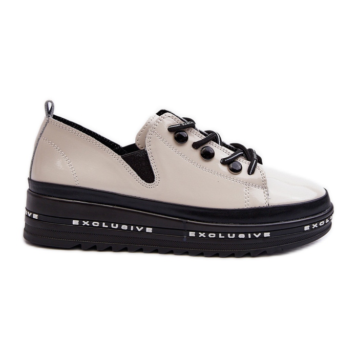 Női fűzős cipők platformon természetes bőr S.Barski LR620 bézs