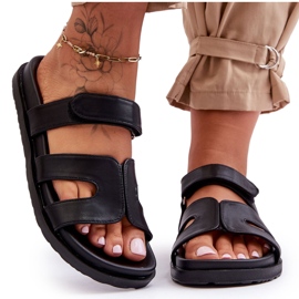 Bőr klasszikus női csúszdák tépőzárral, fekete Amedon