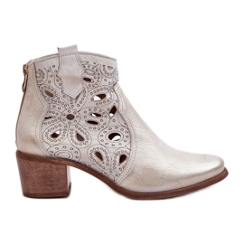 Lewski Shoes Áttört bőr bokacsizma Lewski cipő 3170/2 gumi arany aranysárga