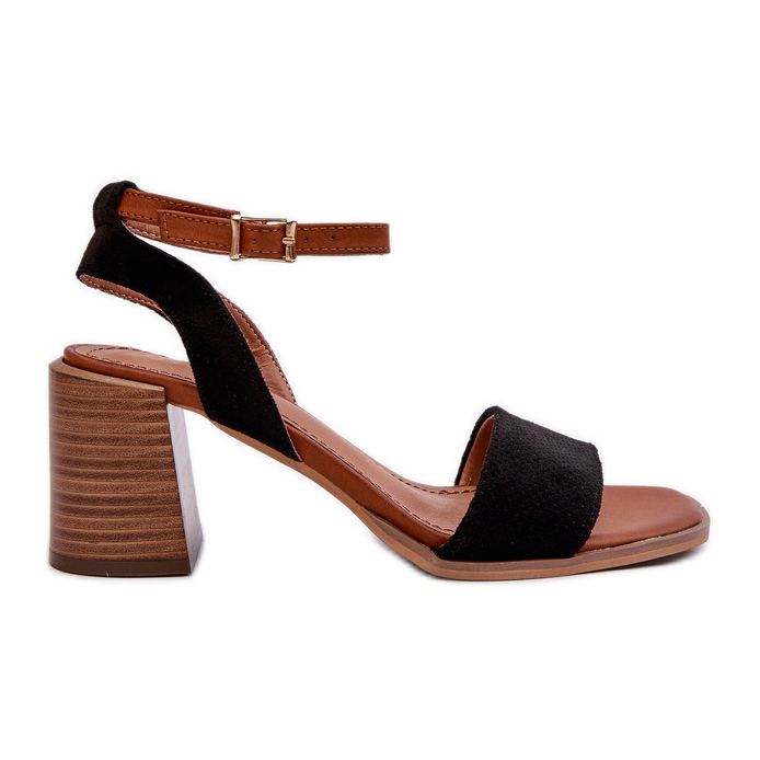 Női magassarkú szandál Eco Suede Black Ronvia anyagból fekete