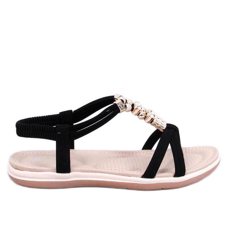 Haezz Fekete szandál dekoratív cirkóniákkal