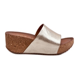 Zazoo 40289 női bőr papucs parafa ékkel, arany aranysárga