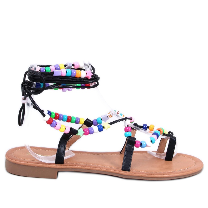 Maios fekete római szandál gyöngyökkel