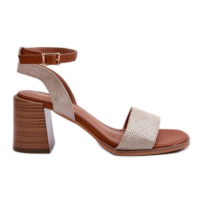 Női magassarkú szandál Eco velúrból, arany Ronvia aranysárga