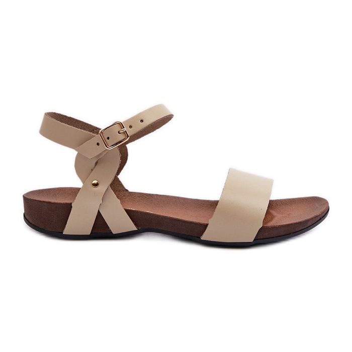 Zazoo 40027 női lapos bőr szandál, bézs