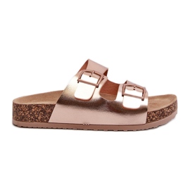 Evento Női papucsok parafa emelvényen csatokkal, rose Gold, Klinesta aranysárga