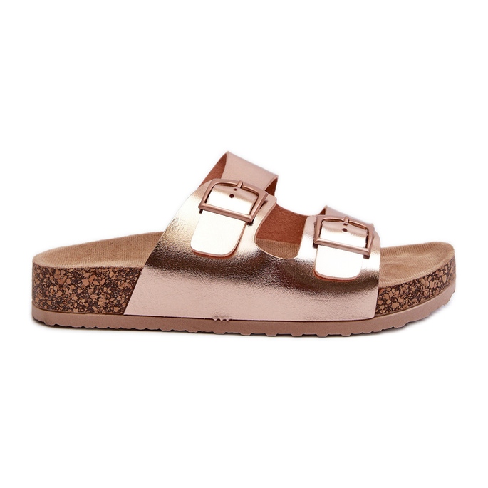 Evento Női papucsok parafa emelvényen csatokkal, rose Gold, Klinesta aranysárga