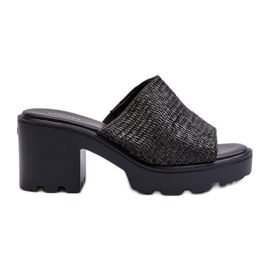 Női, fekete Titantha fonott papucs magassarkúval