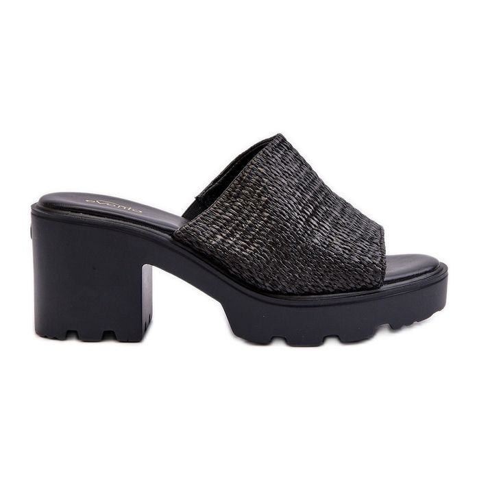 Női, fekete Titantha fonott papucs magassarkúval Női, fekete Titantha fonott papucs magassarkúval