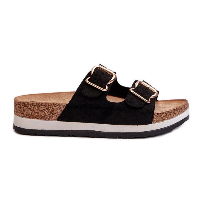 Női Platform Flip-Flops csatokkal Eco Suede Black Ursila fekete