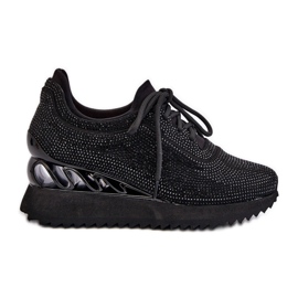 S.Barski Cirkonokkal díszített női ék alakú tornacipő D&amp;A MR38-377 fekete