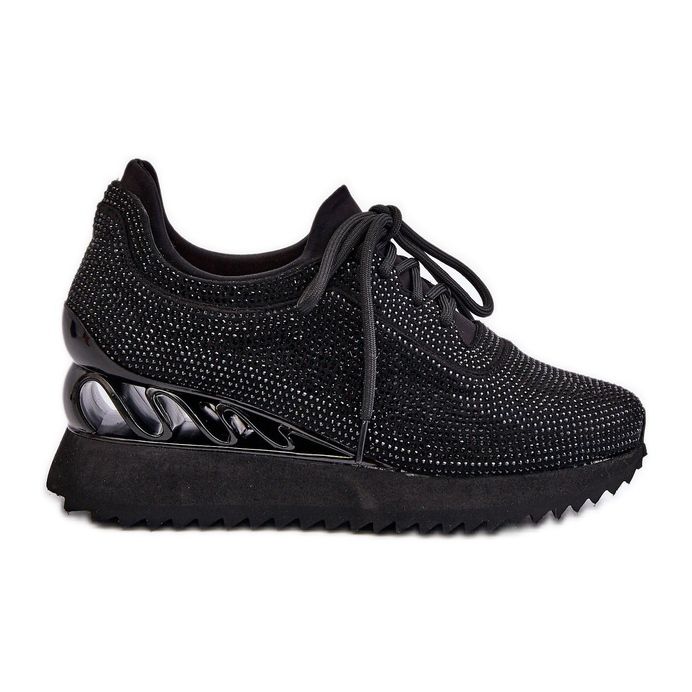 S.Barski Cirkonokkal díszített női ék alakú tornacipő D&amp;A MR38-377 fekete