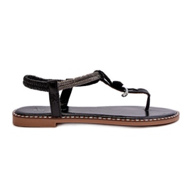 Női lapos szandál dekoratív virággal, Black Edonival fekete Női lapos szandál dekoratív virággal, Black Edonival fekete