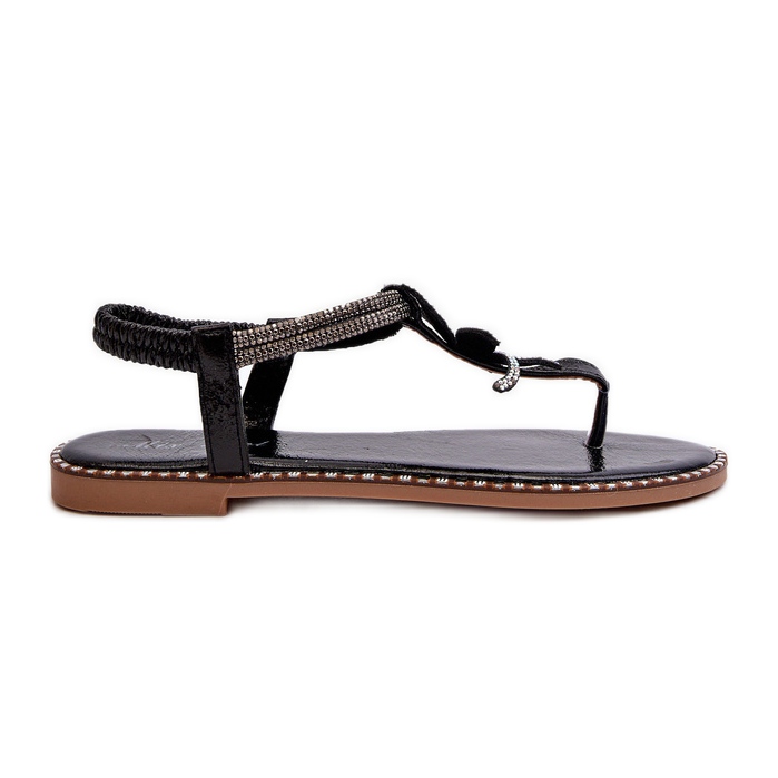 Női lapos szandál dekoratív virággal, Black Edonival fekete