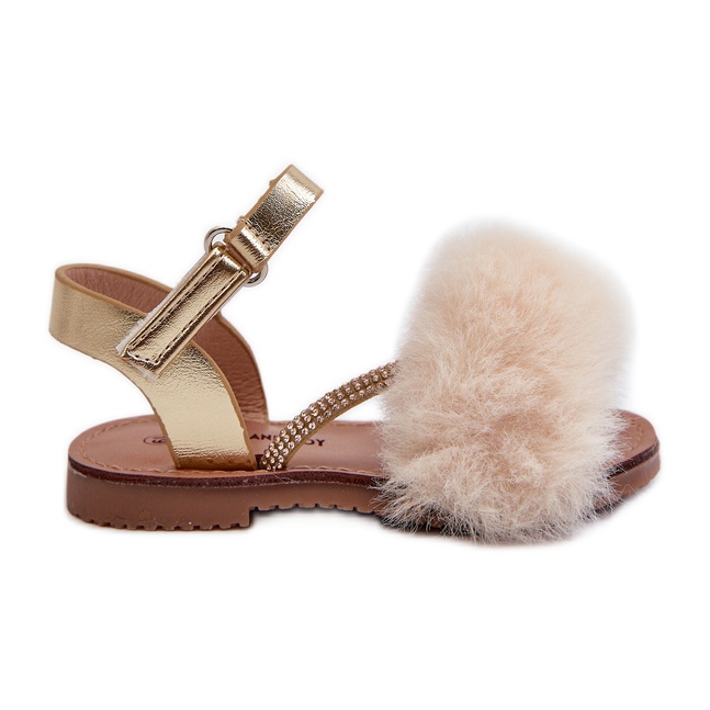 Gyermek tépőzáras szandál szőrmével, arany Rosavere aranysárga