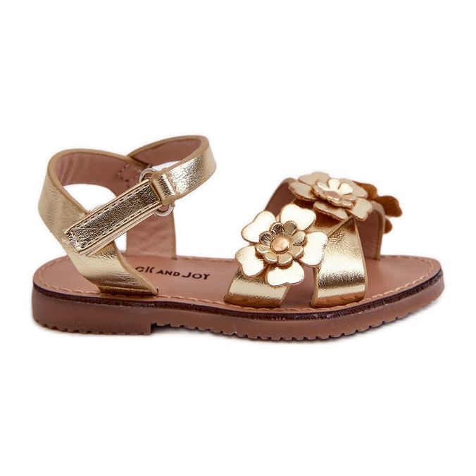 Virággal díszített, tépőzárral rögzíthető, Golden Fagossa gyerekszandál aranysárga
