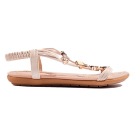 Bézs színű női lapos szandál díszítéssel